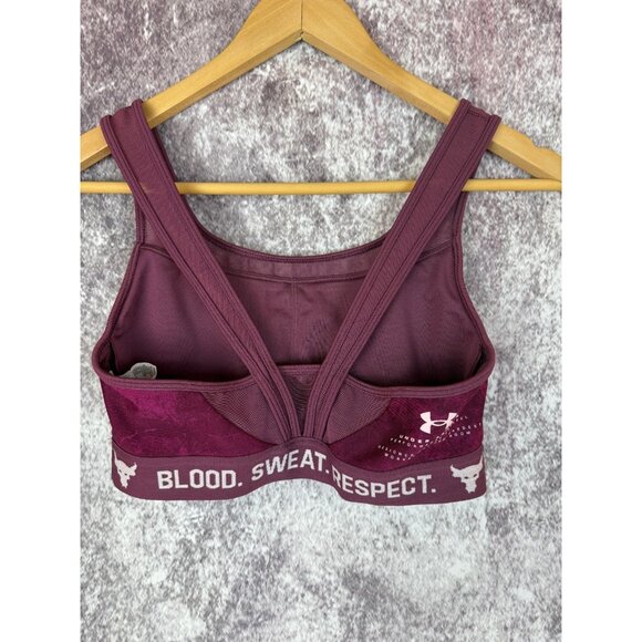 Under Armour Sports Bra Womens M Burgandy Project Rock Armour Mid Crossback Bull - Picture 7 of 9